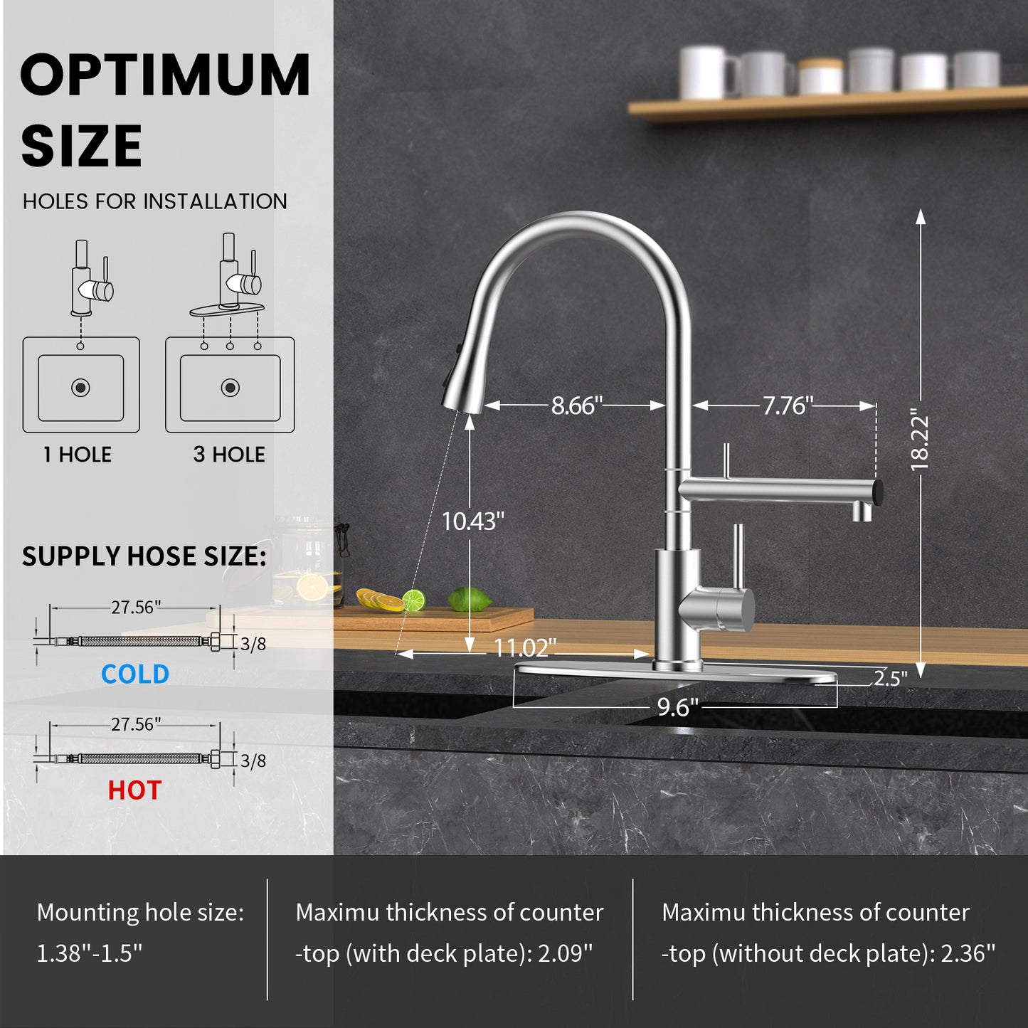 2024 Upgraded Filter Water Kitchen Faucet with Pull Down Sprayer, Brushed Nickel Stainless Steel High Arc 1 Or 3 Hole Kitchen Sink Faucet for Remove Chorine and Harmful Substances