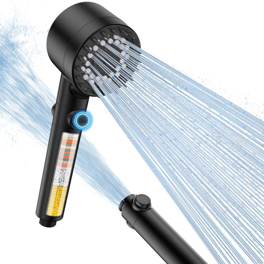 FEELSO Filtered Shower Head with Hand Shower, High Pressure Shower Head with 4 Spray Jets with Filters and Improved Anti-Clogging Nozzles for Hard Water, Removes Chlorine, Black